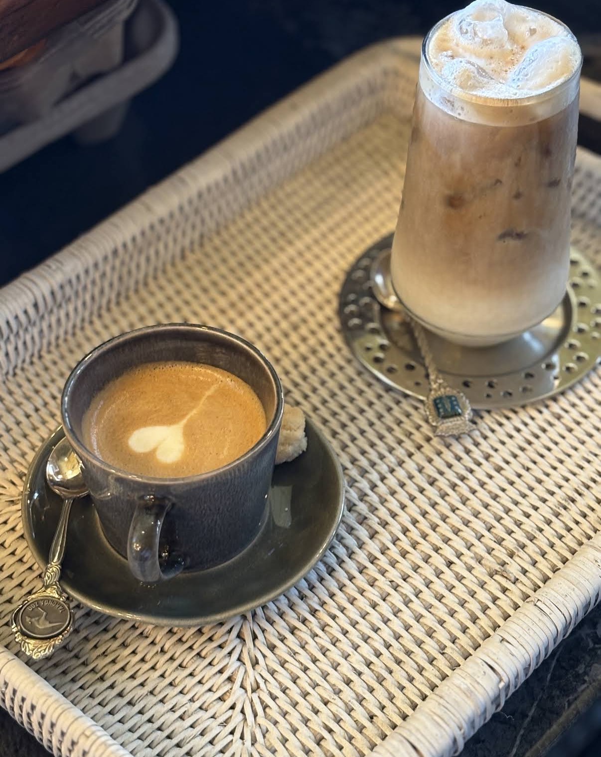 MENU — coffee tray with sage cup and iced coffee